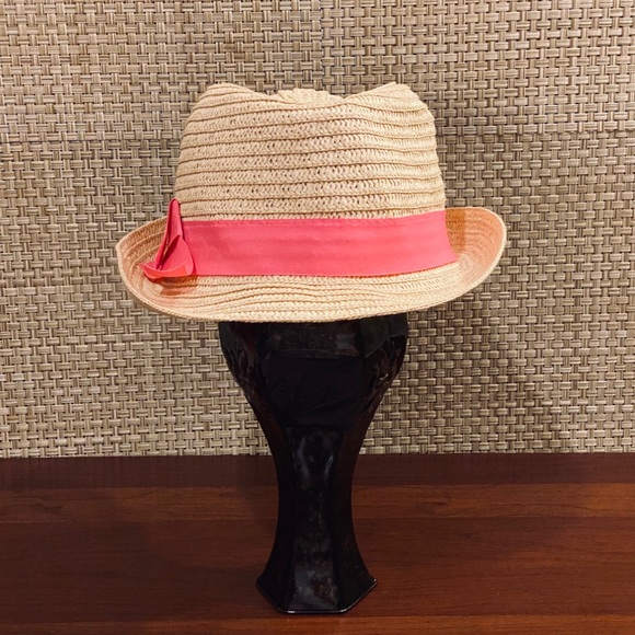 Scala Accessories - Scala Pink Ribbon Straw Fedora OS